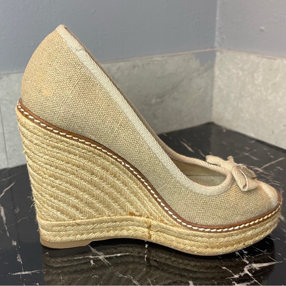 ❌SOLD❌Tory Burch Natural Beige Espadrille Wedge Platform - Picture 5 of 15